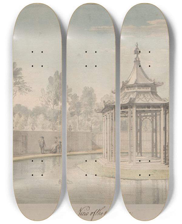 Triptych art skateboard deck of Thomas Sandby View Of The Menagerie At Kew by Thomas Sandby (1721-1798)