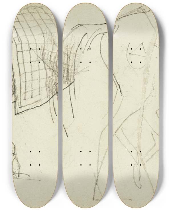 Triptych art skateboard deck of Thodore Gricault Horse Studies_2 by Theodore Gericault (1791-1824)