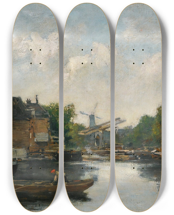 Triptych art skateboard deck of Eugne Boudin Canal A Rotterdam by Eugene Boudin (1824-1898)