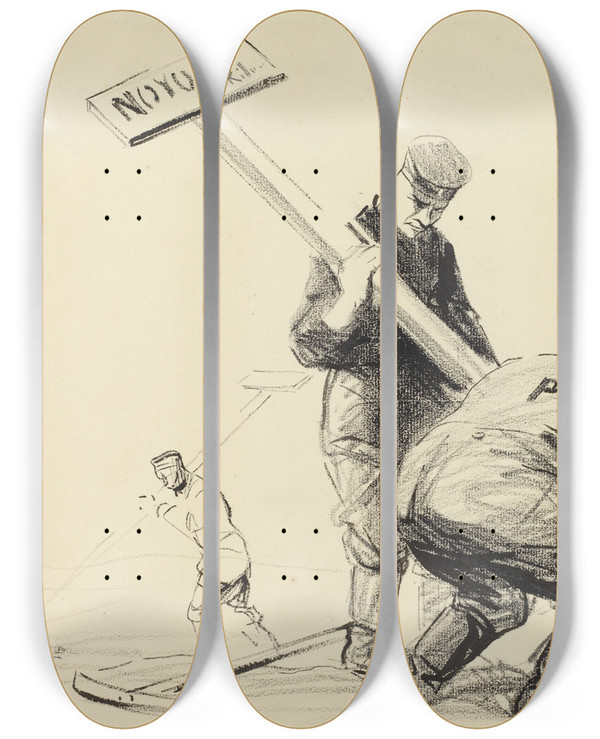 Triptych art skateboard deck of Jeanlouis Forain Noyon by Jean Louis Forain (1852-1931)
