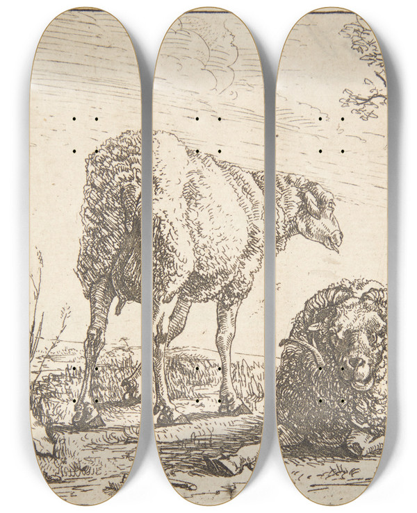 Triptych art skateboard deck of Barend Graat Fr Vdder Og Ged by Barend Graat (1628-1709)