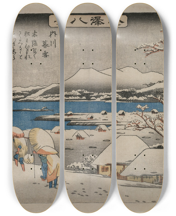 Triptych art skateboard deck of And Hiroshige Evening Snow At Uchikawa From The Series Eight Views Of Kanazawa by Ando Hiroshige (1797-1858)