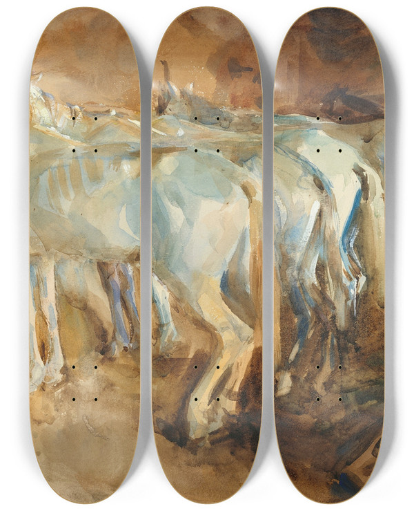 Triptych art skateboard deck of John Singer Sargent Bus Horses In Jerusalem by John Singer Sargent (1856-1925)