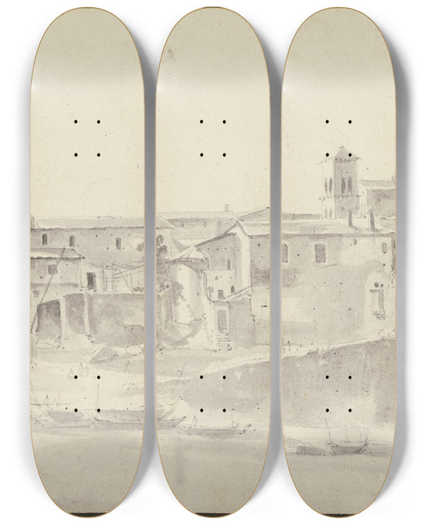 Triptych art skateboard deck of Jan Asselijn T Tolhuijs Aen Den Tiber by Jan Asselijn (1610-1652)