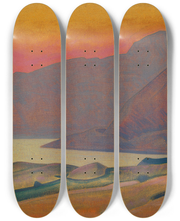 Triptych art skateboard deck of Nicholas Roerich Monhegan Maine by Nicholas Roerich (1874-1947)