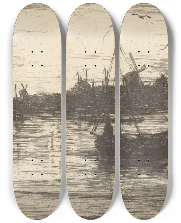 Triptych art skateboard deck of James Clarke Hook Dort The Birthplace Of Cuyp by James Clarke Hook (1819-1907)