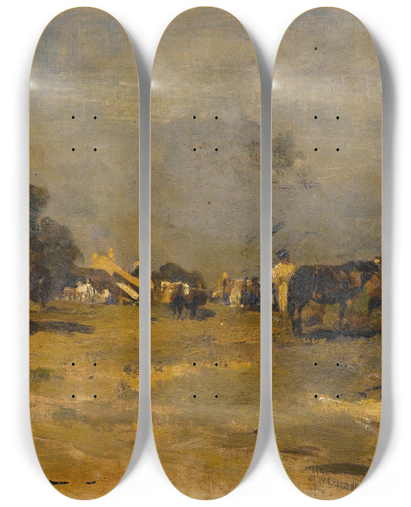 Triptych art skateboard deck of Tina Blau Szolnok by Tina Blau (1845-1916)