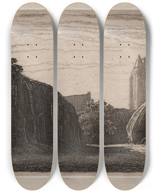 Triptych art skateboard deck of Frederick Landseer Maur Griggs Maurs Farm_1 by Frederick Landseer Maur Griggs (1876-1938)