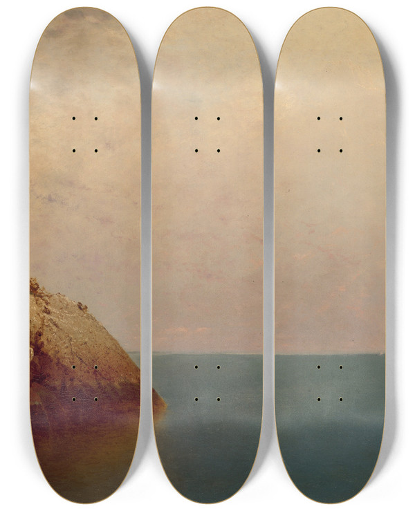 Triptych art skateboard deck of John Frederick Kensett A Foggy Sky by John Frederick Kensett (1816-1872)