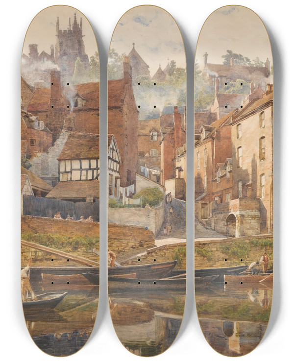 Triptych art skateboard deck of Edward John Poynter By Severnside Bridgnorth by Edward John Poynter (1836-1919)