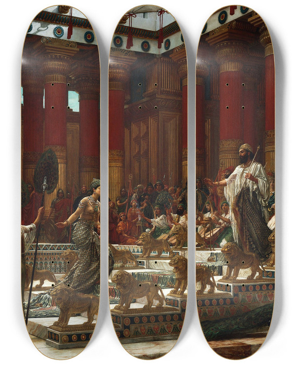 Triptych art skateboard deck of Edward John Poynter The Visit Of The Queen Of Sheba To King Solomon by Edward John Poynter (1836-1919)