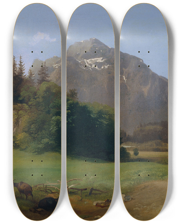 Triptych art skateboard deck of Johann Fischbach Bei Salzburg by Johann Fischbach (1797-1871)