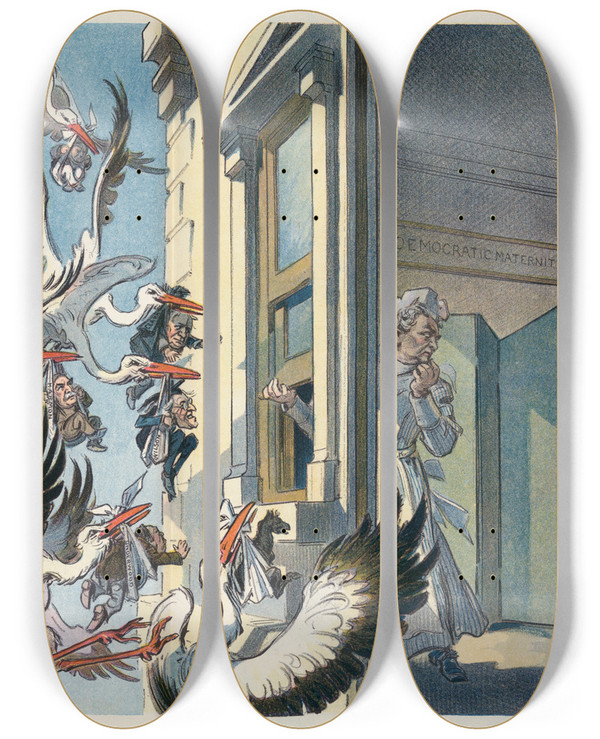 Triptych art skateboard deck of Udo Keppler Such A Business by Udo Keppler (1872-1956)