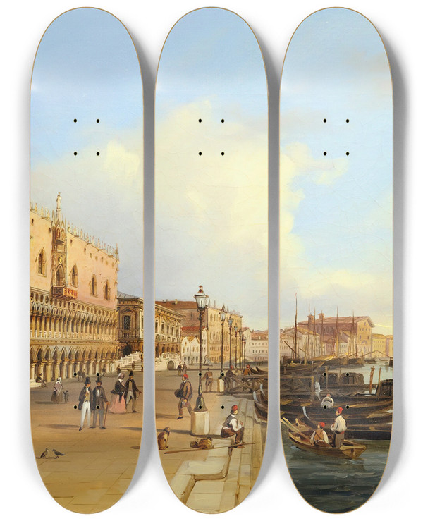 Triptych art skateboard deck of Carlo Grubacs The Grand Canal Venice by Carlo Grubacs (1812-1870)