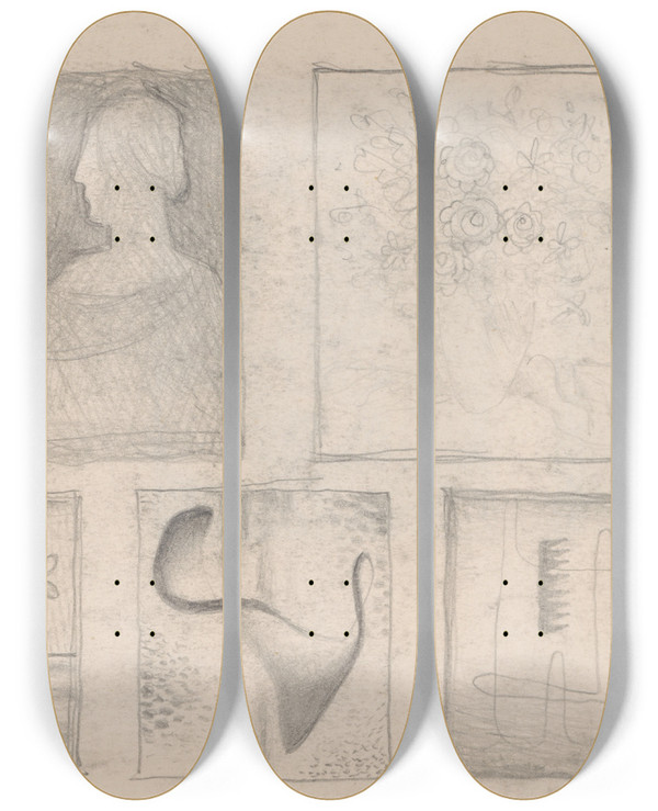Triptych art skateboard deck of Mikul Galanda Sketchbook_33 by Mikulas Galanda (1895-1938)