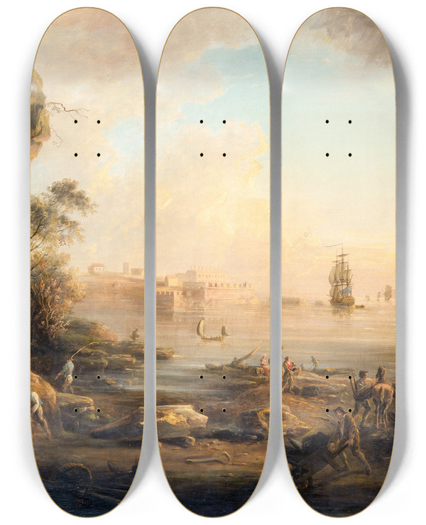 Triptych art skateboard deck of Elias Martin Coast Landscape by Elias Martin (1739-1818)