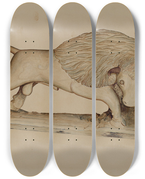 Triptych art skateboard deck of Robert Gilson Buffalo by Robert Gilson