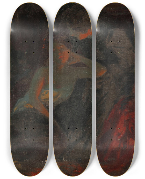 Triptych art skateboard deck of Albert Ritzberger Liebespaar by Albert Ritzberger (1853-1915)