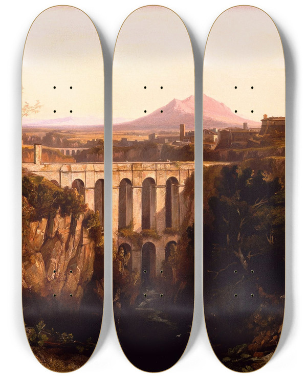 Triptych art skateboard deck of Edward Lear Civita Castellana by Edward Lear (1812-1888)