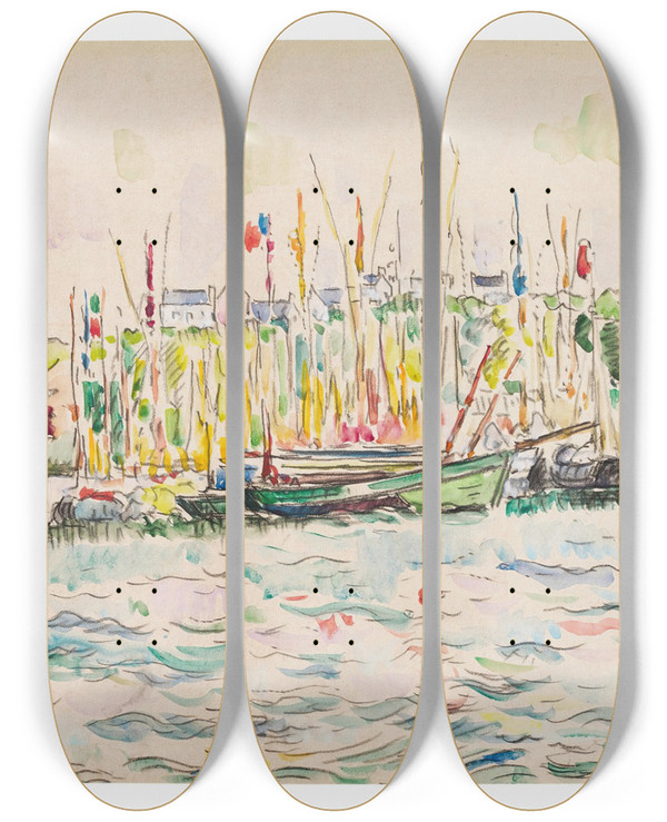 Triptych art skateboard deck of Paul Signac Groix Le Phare by Paul Signac (1863-1935)
