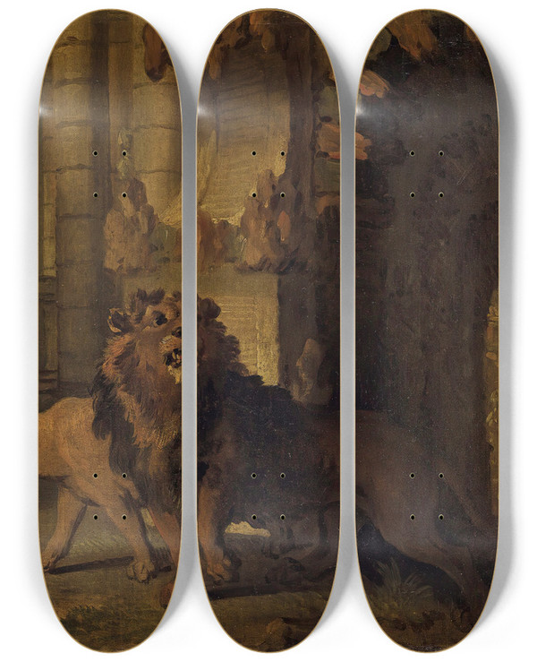 Triptych art skateboard deck of Jeanbaptiste Oudry Atalanta And Hippomenes Turned Into Lions by Jean-Baptiste Oudry (1686-1755)