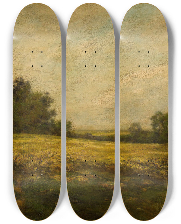 Triptych art skateboard deck of Edward B Gay Autumn Sunset by Edward B Gay (1837-1928)
