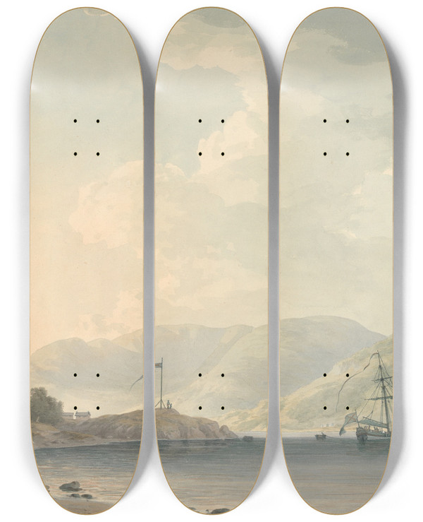 Triptych art skateboard deck of John Warwick Smith Approach To Belle Grange Park by John Warwick Smith (1749-1831)
