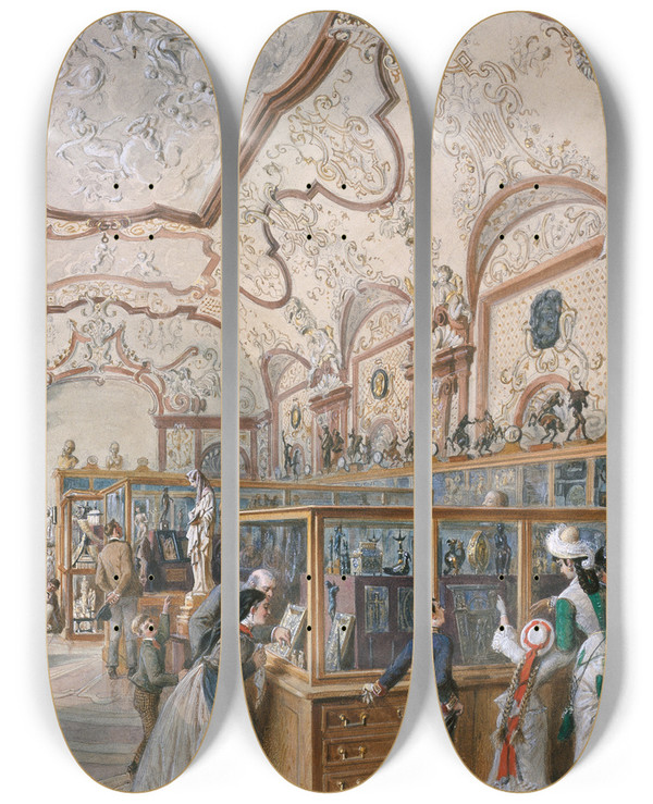 Triptych art skateboard deck of Carl Goebel The Younger Die Marmorgalerie by Carl Goebel The Younger (1824-1899)