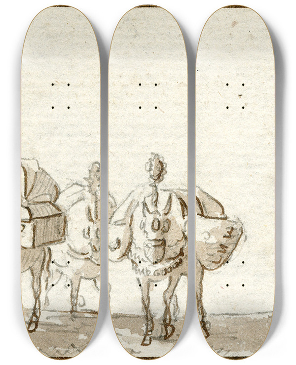 Triptych art skateboard deck of Otto Howen Pakezels Geleid Door Enkele Mannen by Otto Howen (1774-1848)