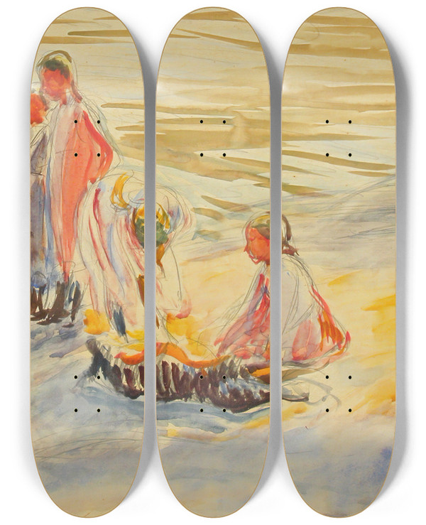 Triptych art skateboard deck of Magnus Enckell Girls On The Shore by Magnus Enckell (1870-1925)