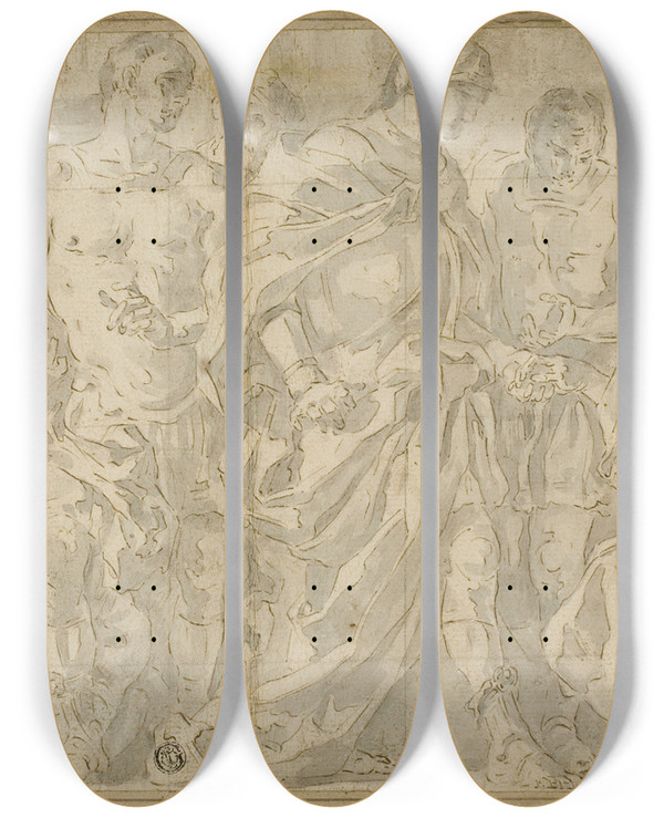 Triptych art skateboard deck of Circle Of Francesco Solimena Abigail Before David by Circle Of Francesco Solimena (1657-1747)
