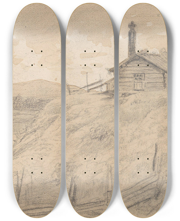 Triptych art skateboard deck of Adolph Tidemand Fra Morkarlby_2 by Adolph Tidemand (1814-1876)