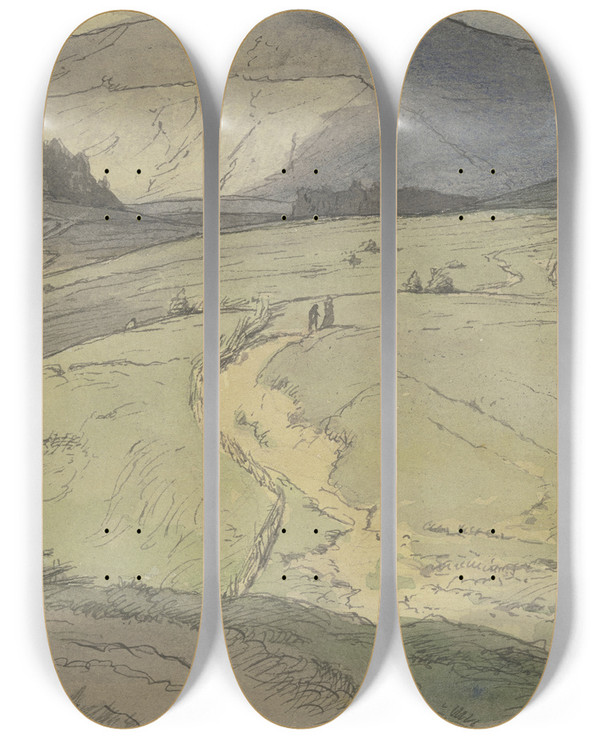 Triptych art skateboard deck of Hans Thoma Schwarzwaldlandschaft Blick Ber Hgelige Wiesen Auf Hhere Berge by Hans Thoma (1839-1924)
