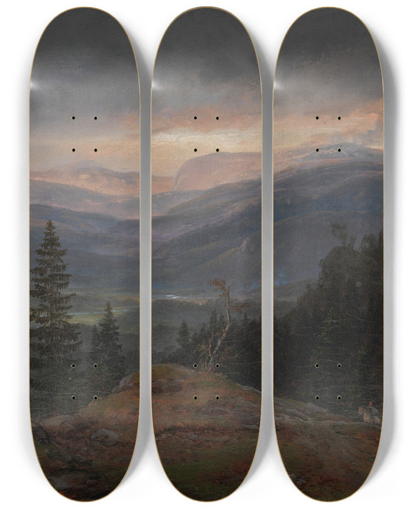 Triptych art skateboard deck of Johan Christian Dahl View Over Hallingdal_2 by Johan Christian Dahl (1788-1857)