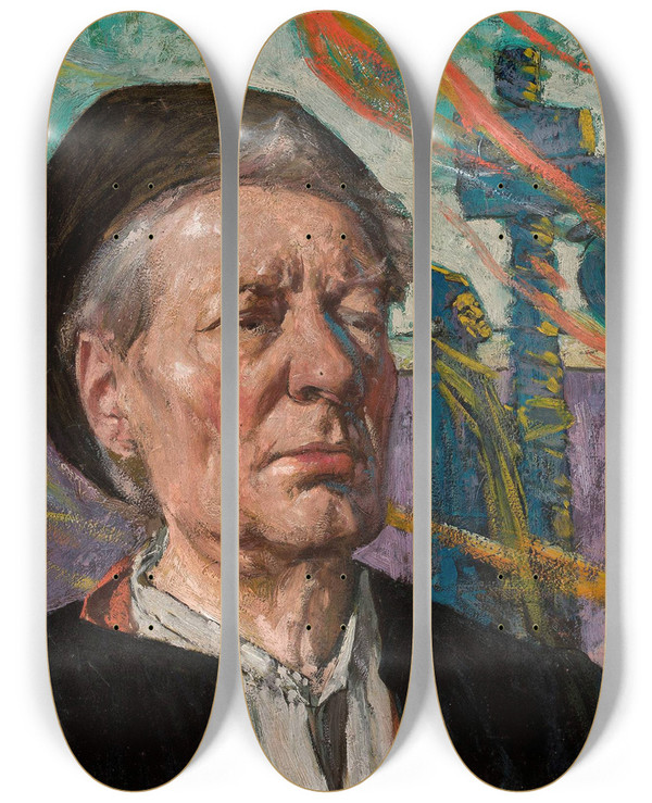 Triptych art skateboard deck of Ludwik Stasiak Selfportrait by Ludwik Stasiak (1858-1924)
