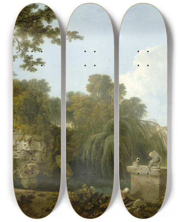 Triptych art skateboard deck of Richard Wilson Solitude by Richard Wilson (1714-1782)