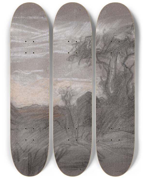 Triptych art skateboard deck of Jan Veth Landschap Met Bomen En Een Pad Langs Een Huis by Jan Veth (1864-1925)
