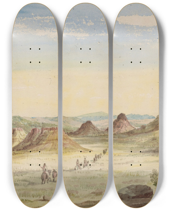 Triptych art skateboard deck of John Mix Stanley Approach To Cadottespass by John Mix Stanley (1814-1872)