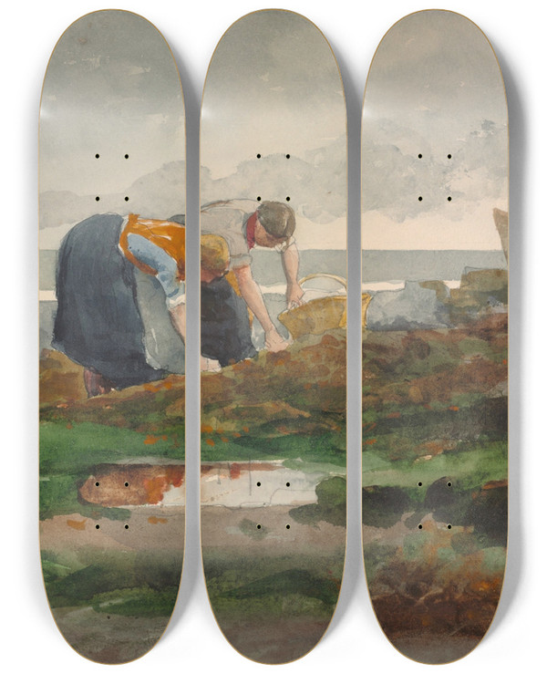 Triptych art skateboard deck of Winslow Homer The Mussel Gatherers by Winslow Homer (1836-1910)