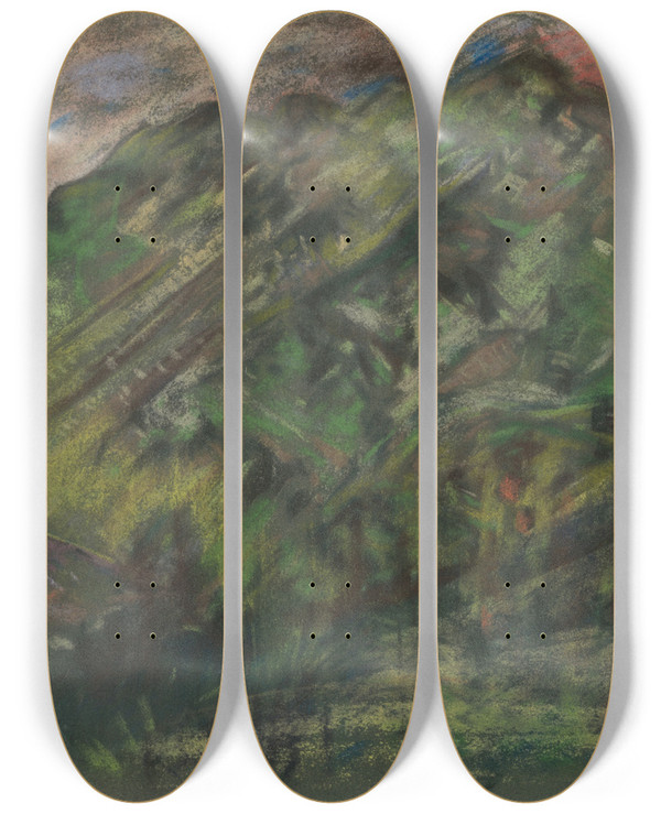 Triptych art skateboard deck of Arnold Peter Weiszkubnan Motif From The High Tatras by Arnold Peter Weisz-Kubnan (1898-1944)