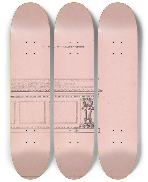 Triptych art skateboard deck of Robert William Hume Designs For Sideboard With Elliptic Plinth by Robert William Hume (1816-1904)