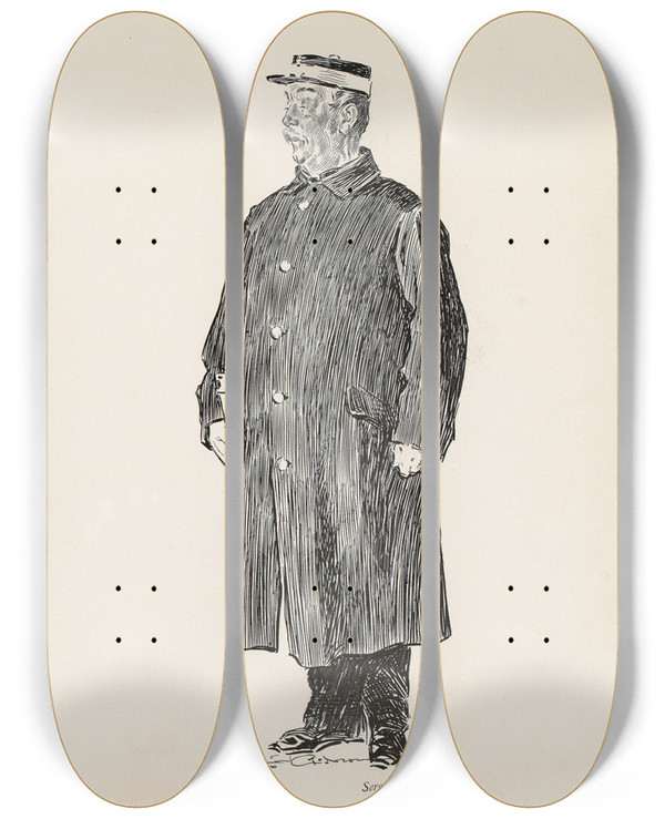 Triptych art skateboard deck of Charles Dana Gibson Sergeant Charley_1 by Charles Dana Gibson (1867-1944)