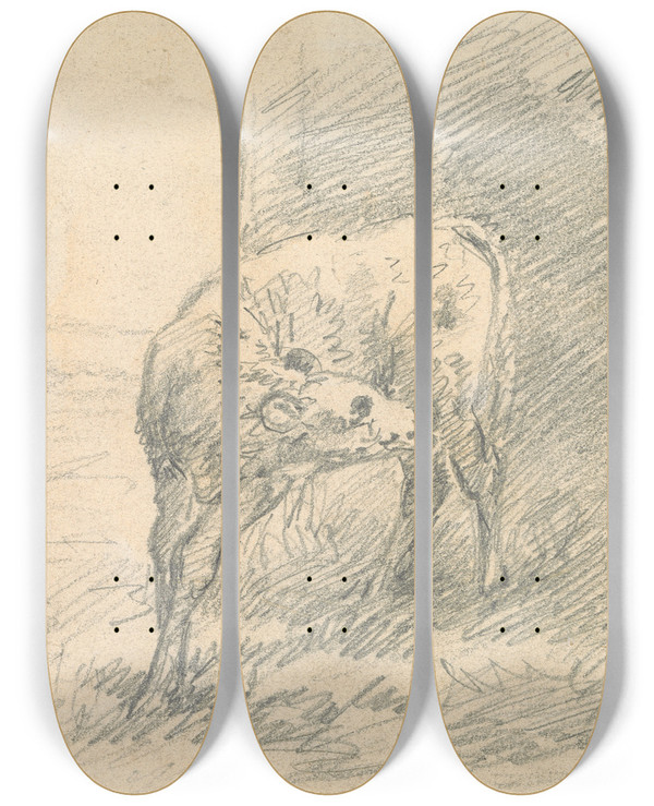Triptych art skateboard deck of Sawrey Gilpin Calf With Head Of A Cow by Sawrey Gilpin (1733-1807)