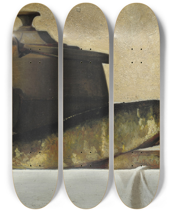 Triptych art skateboard deck of John Frederick Peto An English Breakfast by John Frederick Peto (1854-1907)