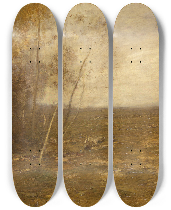 Triptych art skateboard deck of John Francis Murphy The Sprout Lot by John Francis Murphy (1853-1921)
