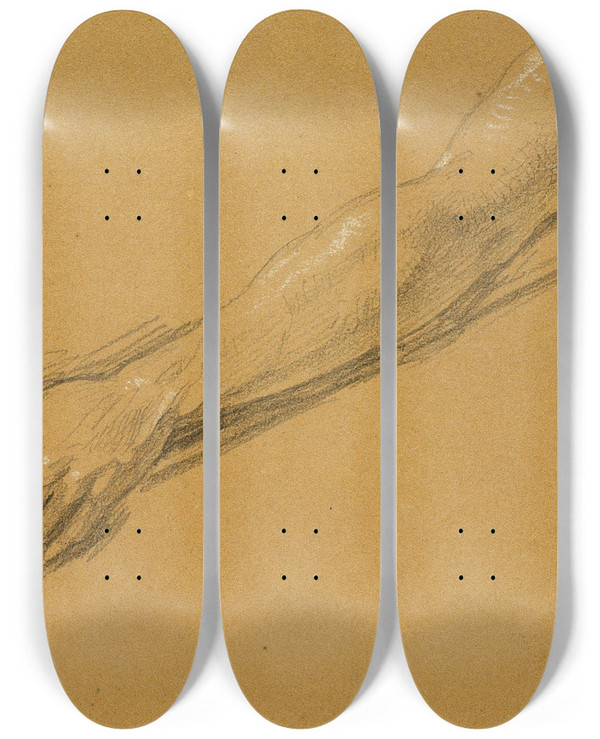 Triptych art skateboard deck of Johann Peter Krafft Handstudie Zur Szene Aus Dem Tiroler Freiheitskampf by Johann Peter Krafft (1780-1856)