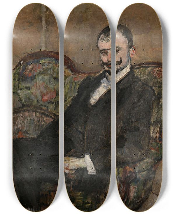 Triptych art skateboard deck of Christian Krohg Portrait Of Sigurd Bdtker by Christian Krohg (1852-1925)