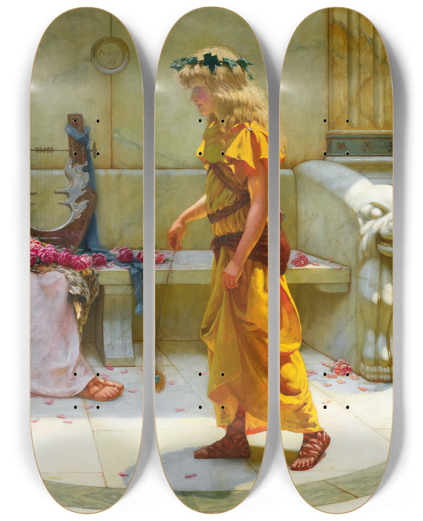 Triptych art skateboard deck of James Doyle Penrose A Playful Parry by James Doyle Penrose (1862-1932)