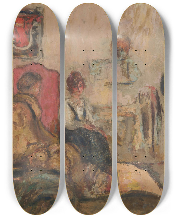 Triptych art skateboard deck of Douard Vuillard Yvonne Printemps Dans Sa Loge by douard Vuillard (1868-1940)