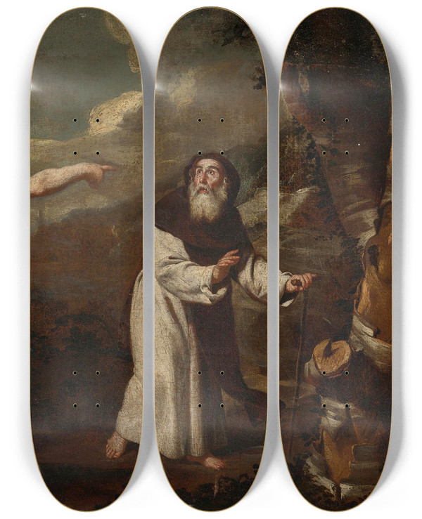 Triptych art skateboard deck of Francesco Guarino Saint Anthony Abbot And The Centaur by Francesco Guarino (1611-1651)